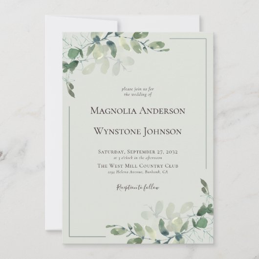 Weddensuitnodiging | QR-code Eucalyptus Foto Kaart (Voorkant)