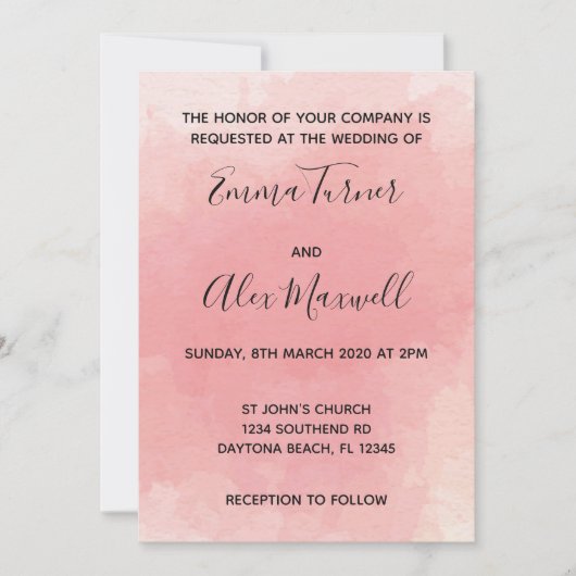 Weddensuitnodiging | Roze Waterverf script Kaart (Voorkant)