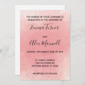 Weddensuitnodiging | Roze Waterverf script Kaart (Voorkant / Achterkant)