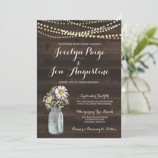 Weddensuitnodiging | Rustic Chamomile/Daisy Kaart (Staand voorkant)