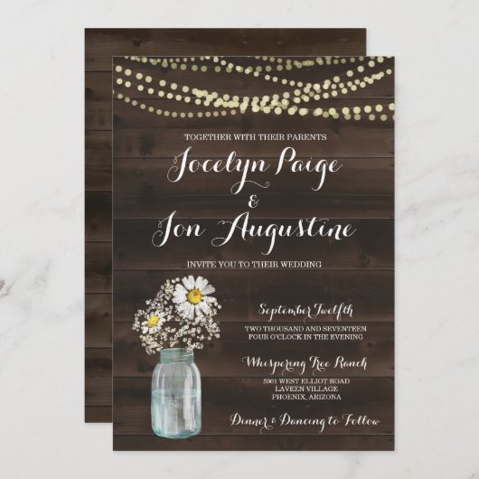 Weddensuitnodiging | Rustic Chamomile/Daisy Kaart (Voorkant / Achterkant)