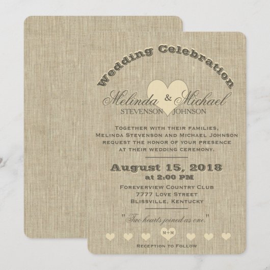Weddensuitnodiging | Rustic Linen Monogram Kaart (Voorkant / Achterkant)