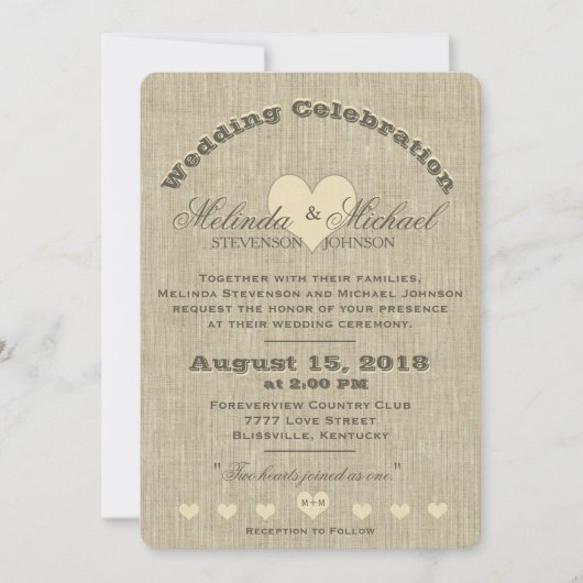 Weddensuitnodiging | Rustic Linen Monogram Kaart (Voorkant)