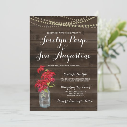 Weddensuitnodiging | Rustige kerst Poinsettia Kaart (Staand voorkant)