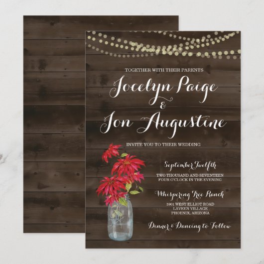 Weddensuitnodiging | Rustige kerst Poinsettia Kaart (Voorkant / Achterkant)