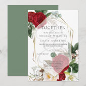 Weddensuitnodiging | Scarlet en Ivory Floral Kaart (Voorkant / Achterkant)