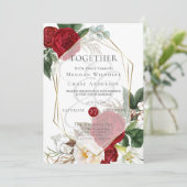 Weddensuitnodiging | Scarlet en Ivory Floral Kaart (Staand voorkant)