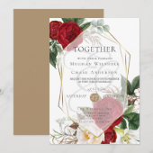 Weddensuitnodiging | Scarlet en Ivory Floral Kaart (Voorkant / Achterkant)