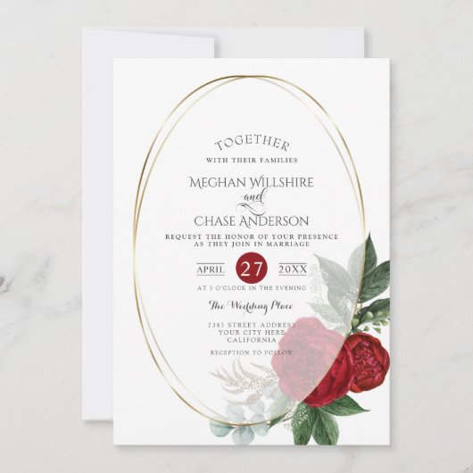 Weddensuitnodiging | Scarlet Peony Floral Oval Kaart (Voorkant)