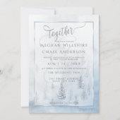 Weddensuitnodiging | Silver Blue Winter Wonderland Aankondiging (Voorkant)