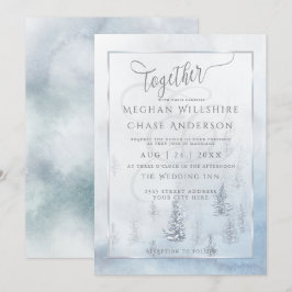 Weddensuitnodiging | Silver Blue Winter Wonderland Kaart