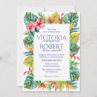 Weddensuitnodiging | Tropische Waterverf Floral Kaart