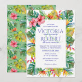 Weddensuitnodiging | Tropische Waterverf Floral Kaart (Voorkant / Achterkant)