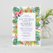 Weddensuitnodiging | Tropische Waterverf Floral Kaart (Staand voorkant)