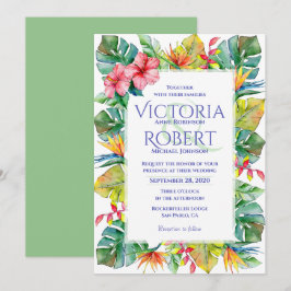 Weddensuitnodiging | Tropische Waterverf Floral Kaart