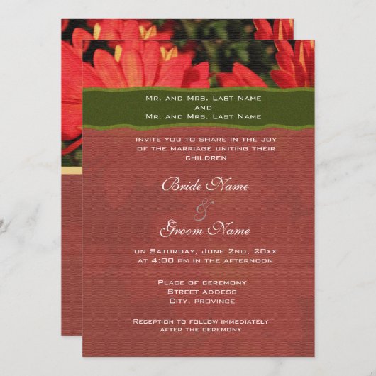 Weddensuitnodiging van bruid- en bruinouders. kaart (Voorkant / Achterkant)