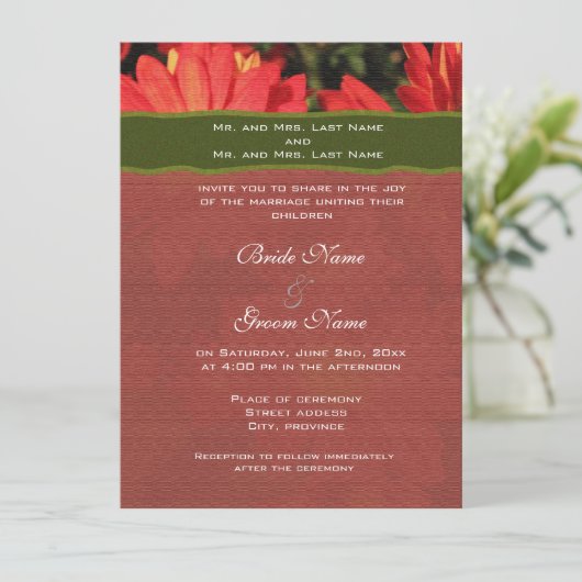 Weddensuitnodiging van bruid- en bruinouders. kaart (Staand voorkant)