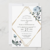 Weddensuitnodiging | Waterverf Dusty Blue Floral Kaart (Voorkant)