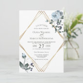 Weddensuitnodiging | Waterverf Dusty Blue Floral Kaart (Staand voorkant)