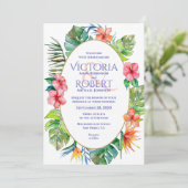 Weddensuitnodiging | Waterverf tropische flora Kaart (Staand voorkant)