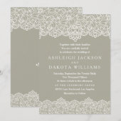 Weddensuitnodiging | White Lace on Olive Green Kaart (Voorkant / Achterkant)