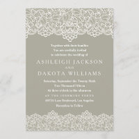 Weddensuitnodiging | White Lace on Olive Green
