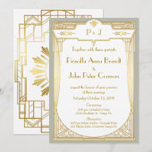 Weddensuitnodigingskaart, Great Gatsby, gouden gri Kaart (Voorkant / Achterkant)
