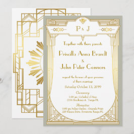 Weddensuitnodigingskaart, Great Gatsby, gouden gri Kaart