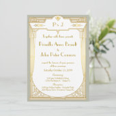 Weddensuitnodigingskaart, Great Gatsby, gouden gri Kaart (Staand voorkant)