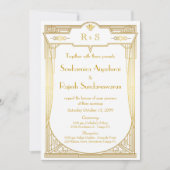 Weddensuitnodigingskaart, Great Gatsby, gouden wit Kaart (Voorkant)