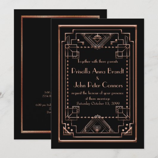 Weddensuitnodigingskaart, Great Gatsby, zwart roze Kaart (Voorkant / Achterkant)