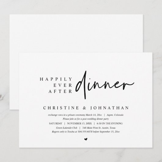 Weddensuitsluiting, gelukkig altijd na het eten kaart (Voorkant / Achterkant)