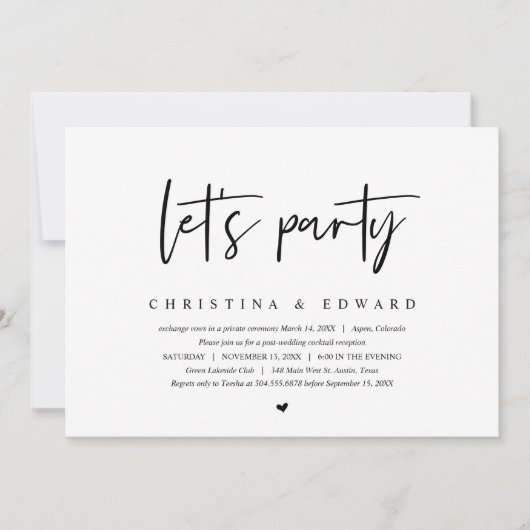 Weddensuitsluiting, Modern minimalist, laat feest Kaart (Voorkant)