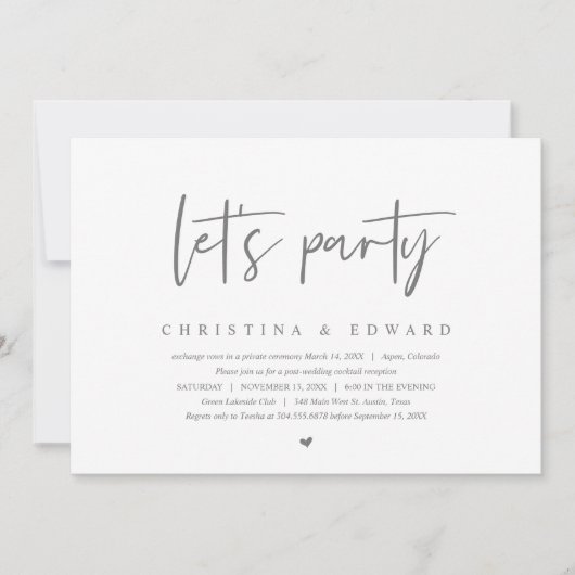 Weddensuitsluiting, Modern minimalist, laat feest Kaart (Voorkant)