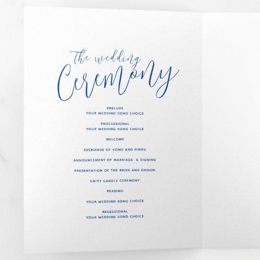 Weddenverhogende ceremonie sapphire blue abstract drieluik programma (Binnenzijde eerst)