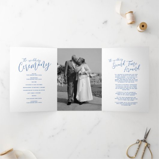 Weddenverhogende ceremonie sapphire blue abstract drieluik programma (Binnen)