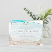 Weddenverhogende repetitie | Modern monogram stran Kaart (Staand voorkant)