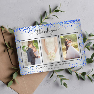 Weddenzilverroyal blue glitter-fotoscript bedankkaart