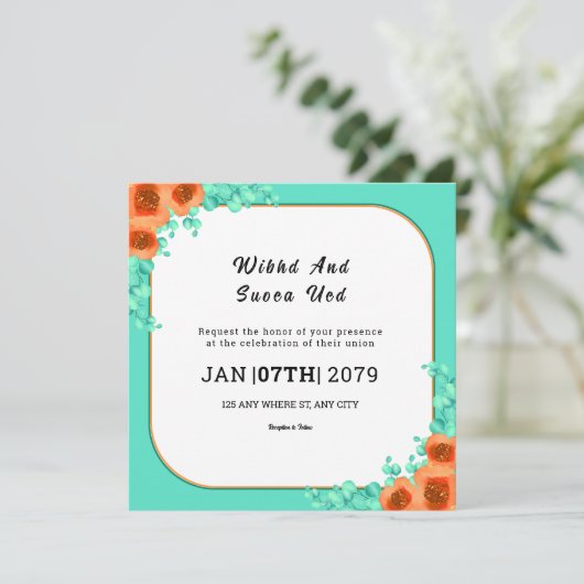 Weddign Square Gatefold Uitnodiging Kaart Design (Staand voorkant)