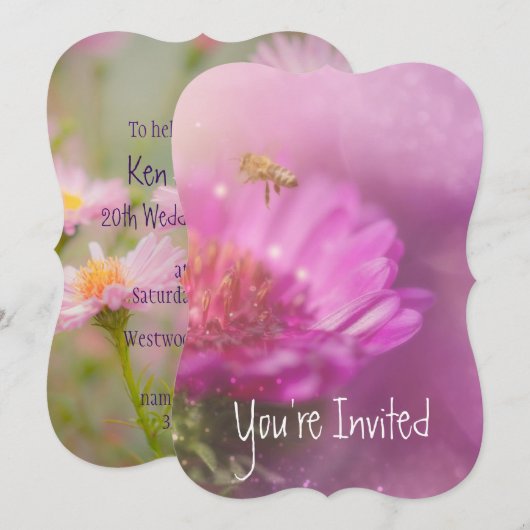 Wedding 20e Jubileum Asters Garden Flower Inv Kaart (Voorkant / Achterkant)