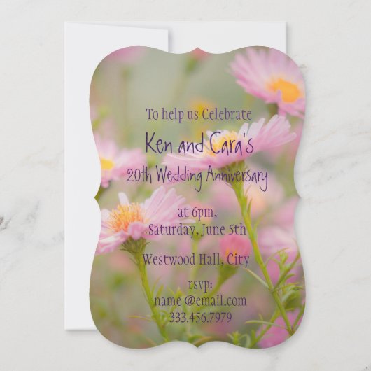 Wedding 20e Jubileum Asters Garden Flower Inv Kaart (Achterkant)