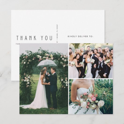 Wedding 3 Foto Collage Hartelijk dank Briefkaart (Voorkant / Achterkant)