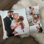 Wedding 4 Foto Afbeelding Montage Accent Kussen<br><div class="desc">Creëer uw eigen unieke trouwfoto-kussen met uw aangepaste tekst (zoals uw namen en trouwdatum) op de achterkant. Het fotomalplaatje is opstelling klaar voor u om 4 van uw favoriete afbeeldingen toe te voegen die automatisch als één belangrijkste achtergrondfoto in landschapsformaat zullen tonen, met de resterende 3 foto's die in een...</div>