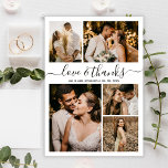 Wedding 5 Foto Collage Love en Bedankt Hartelijk d Briefkaart<br><div class="desc">Elegant, minimalistisch met briefjes 5 Foto Collage Dank u Briefkaart. Moderne bruiloft bedankt je sjabloon met vijf (5) foto op de voorkant en één (1) foto op de achterkant. Met de tekst "Liefde en bedankt" in een handgeschreven lettertype van typografie met letters in zwart op witte achtergrond. Voeg jouw naam,...</div>