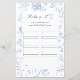Wedding A tot Z Spel | Blue Toile Vrijgezellenfees