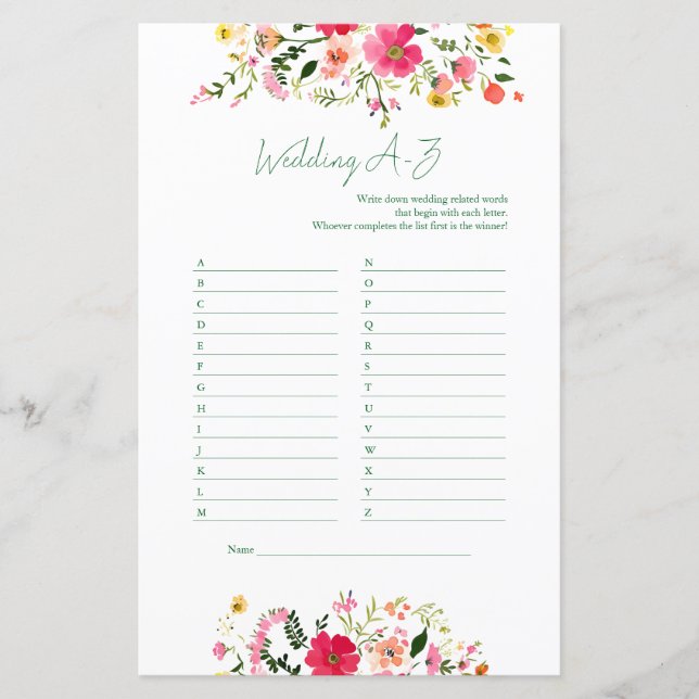 Wedding A tot Z Spel | Bright Floral Vrijgezellenf (Voorkant)