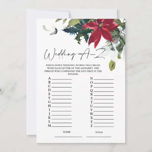 Wedding A-Z Poinsettia Vrijgezellenfeest Game Kaar Kaart (Voorkant)