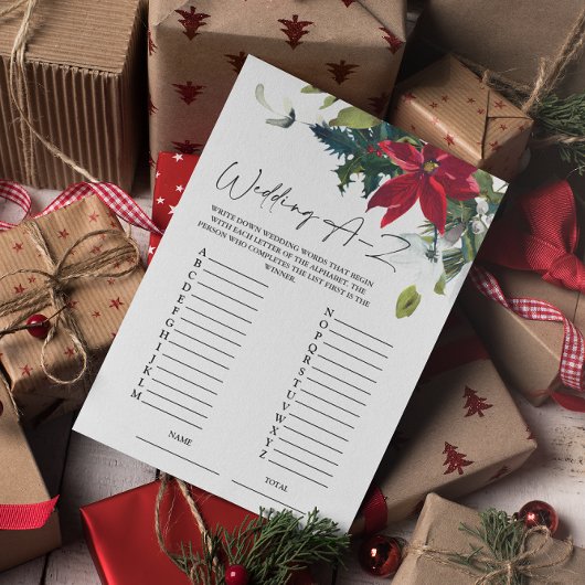 Wedding A-Z Poinsettia Vrijgezellenfeest Game Kaar Kaart