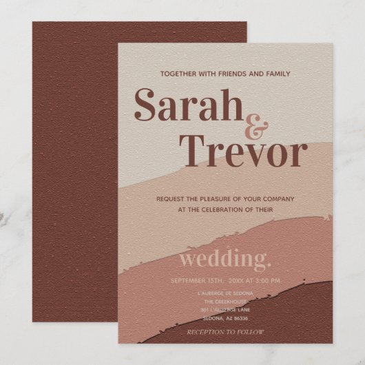 Wedding Abstract 70's Terracotta en Wine Kaart (Voorkant / Achterkant)