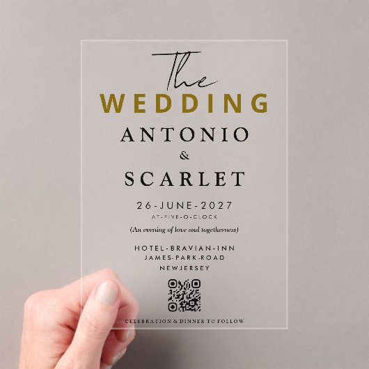 Wedding Aesthetic QR Code Elegant And minimalist Acryl Uitnodigingen (Insitu (Draagbaar))